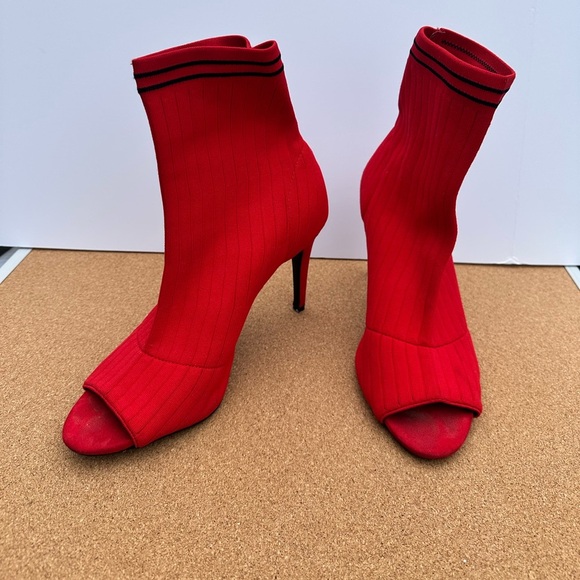 INC International Concepts Sock Booties 9.5 Red Pull On Style Stiletto Heel - Picture 1 of 5